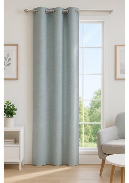 Dima Halkalı Fon Perde Gri Turkuaz 140X250