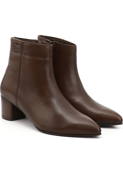 Kadın Kahve Fermuarlı Sivri Burun Hakiki Deri Bot fiyatları