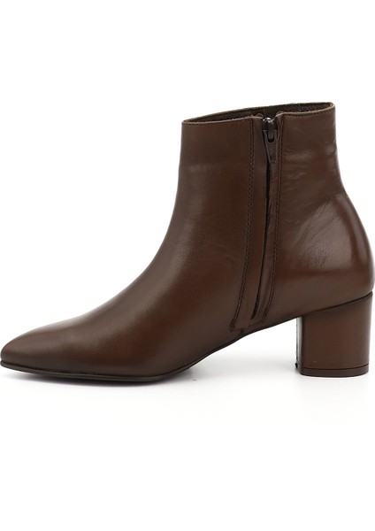 Kadın Kahve Fermuarlı Sivri Burun Hakiki Deri Bot modelleri