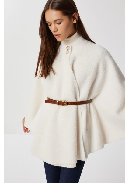 Kemerli Düğmeli Buklet Panço LMW0030 Ekru modelleri