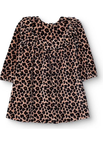 Kız Bebek Leopar Elbise Kadife Uzun Kol