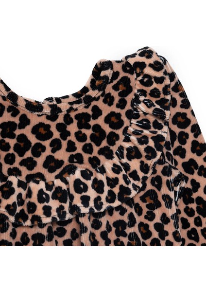 Kız Bebek Leopar Elbise Kadife Uzun Kol modelleri