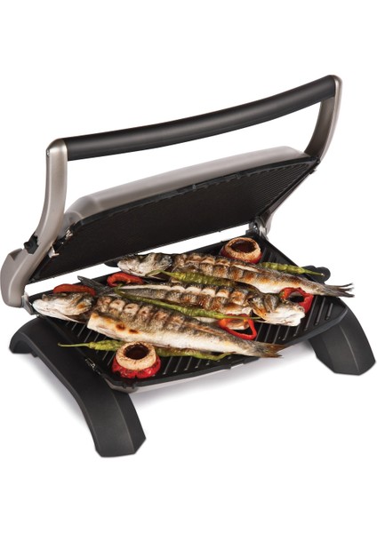 T28D Tostadoy Deluxe Döküm Izgara ve Tost Makinesi, 1800W, Inox, Gri