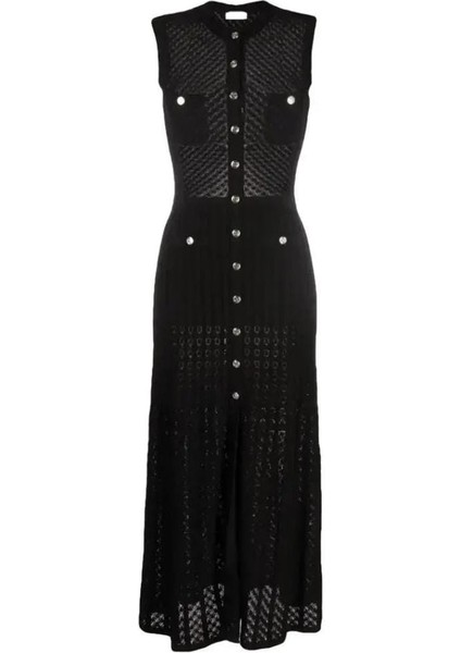 Sandaro Siyah Örgü Elbise ,gündelik Şık Elbise , Sandro Yuvarlak Boyun Kolsuz Örgü Orta Uzunlukta Elbise