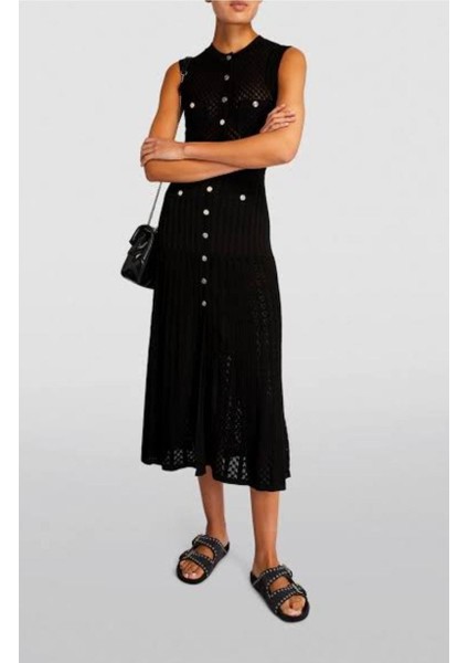 Sandaro Siyah Örgü Elbise ,gündelik Şık Elbise , Sandro Yuvarlak Boyun Kolsuz Örgü Orta Uzunlukta Elbise fiyatları