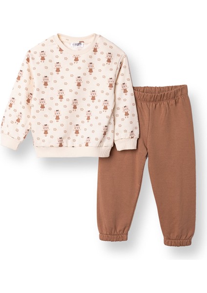 Kız Bebek Eşofman Takımı Enjoy Bear Iki Iplik Uzun Kol Lastikli Paça