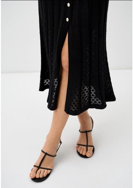 Sandaro Siyah Örgü Elbise ,gündelik Şık Elbise , Sandro Yuvarlak Boyun Kolsuz Örgü Orta Uzunlukta Elbise indirimleri