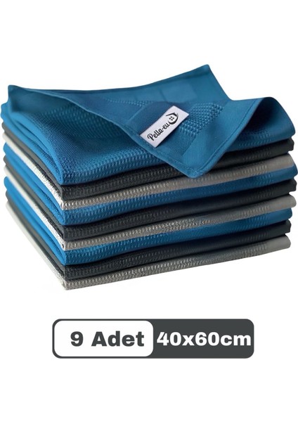 Mikrofiber Cam Bezi Genel Temizlik Bezi Mutfak Banyo Yüzey 9 Adet Mavi Antrasit Gri 40X60CM