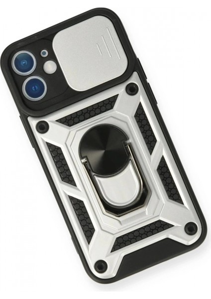 iPhone 12 Mini Kılıf Pars Lens Yüzüklü Silikon - Gümüş modelleri