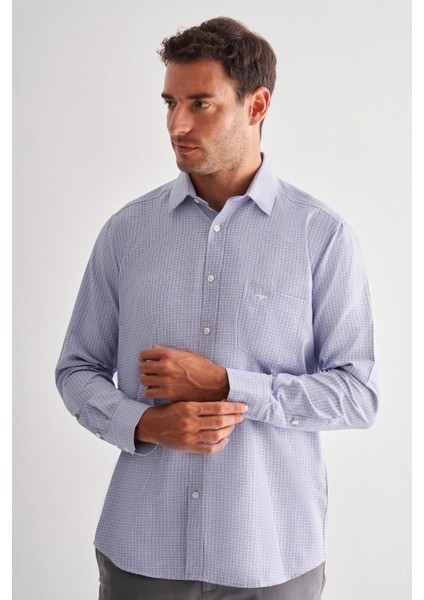 Koyu Lacivert Sert Yaka Uzun Kol Cepli Comfort Fit Classic Gömlek 1004255163