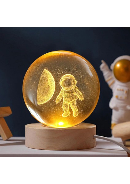 Işıklı Astronot Kristal Cam Küre Gece Lambası