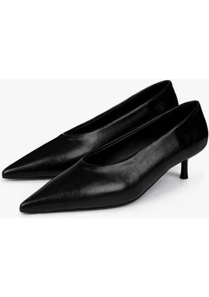 Kadın Corin Siyah Cilt Kısa Topuklu Stiletto