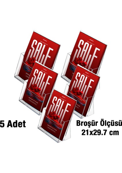 5 Adet A4 (21X29.7) Masaüstü Akrilik Broşürlük Standı - Evrak Rafı