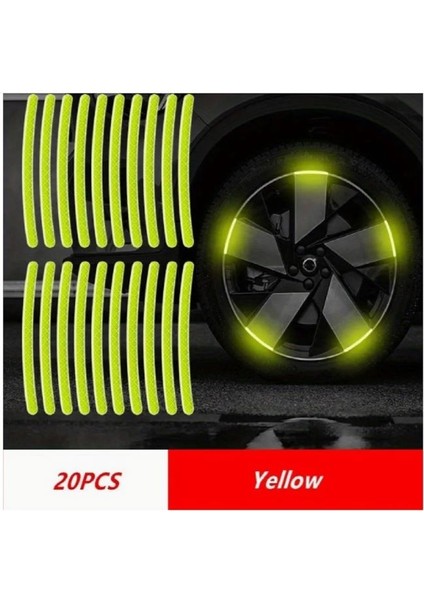 ( 20 x Adet ) 1 Set Jant Reflektör Rım Stıcker Yellow Car & Motorcyde & Bıcycle