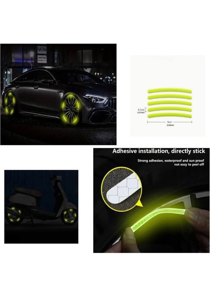 ( 20 x Adet ) 1 Set Jant Reflektör Rım Stıcker Yellow Car & Motorcyde & Bıcycle modelleri