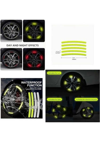( 20 x Adet ) 1 Set Jant Reflektör Rım Stıcker Yellow Car & Motorcyde & Bıcycle fırsatları