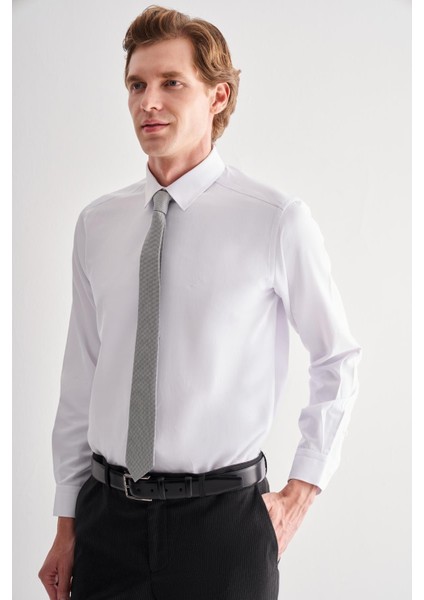 Beyaz Sert Yaka Uzun Kol Slim Fit Pamuklu Gömlek 1004255175 modelleri