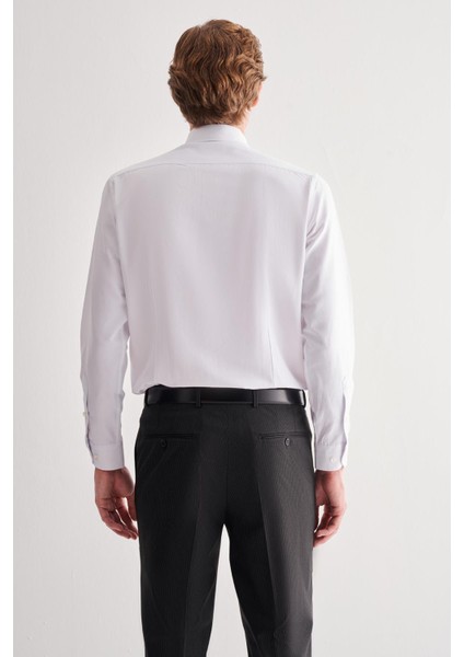 Beyaz Sert Yaka Uzun Kol Slim Fit Pamuklu Gömlek 1004255175 indirimleri