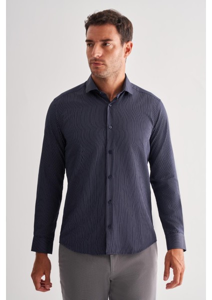 Koyu Lacivert Yarım Italyan Yaka Uzun Kol Cepsiz Slimfit Fit Classic Gömlek 1004255162 fiyatları