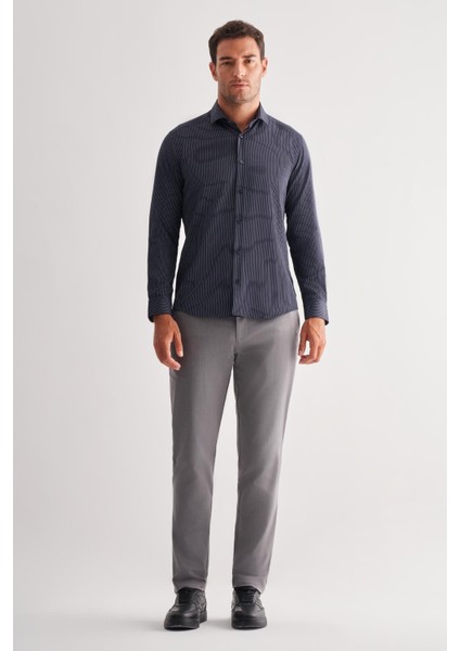 Koyu Lacivert Yarım Italyan Yaka Uzun Kol Cepsiz Slimfit Fit Classic Gömlek 1004255162 modelleri