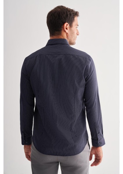 Koyu Lacivert Yarım Italyan Yaka Uzun Kol Cepsiz Slimfit Fit Classic Gömlek 1004255162 indirimleri