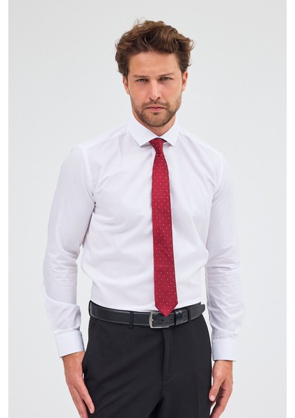 Beyaz Yarım Italyan Yaka Uzun Kol Easy To Iron Slim Fit Pamuklu Gömlek 1004255301