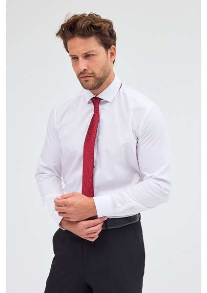 Beyaz Yarım Italyan Yaka Uzun Kol Easy To Iron Slim Fit Pamuklu Gömlek 1004255301 fırsatları