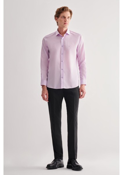 Lila Yarım Italyan Yaka Uzun Kol Slim Fit Pamuklu Gömlek 1004255180 fiyatları