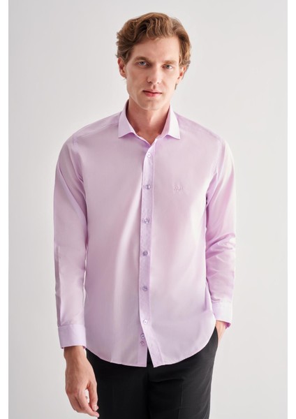 Lila Yarım Italyan Yaka Uzun Kol Slim Fit Pamuklu Gömlek 1004255180 modelleri