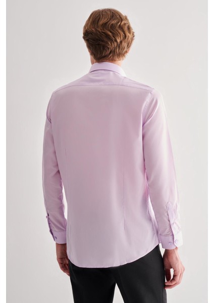 Lila Yarım Italyan Yaka Uzun Kol Slim Fit Pamuklu Gömlek 1004255180 indirimleri