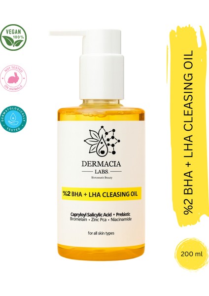 Bha +Lha, Salisilik Asit, Siyah Nokta Karşıtı, Yüz ve Vücut Arındırıcı Temizleme Yağı 200 ml