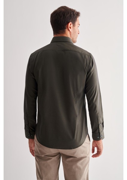 Haki Sert Yaka Filafil Desen Uzun Kol Slim Fit Pamuklu Gömlek 1004255181 indirimleri