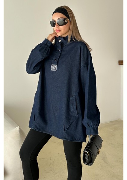 Önü Taş Detaylı Salaş Denim Tunik Koyu Mavi 9831 fiyatları