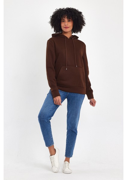 Kadın Kapşonlu Rahat Kalıp Içi Polarlı 3 Iplik Sweatshırt SPR24SWK55