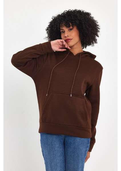Kadın Kapşonlu Rahat Kalıp Içi Polarlı 3 Iplik Sweatshırt SPR24SWK55 fırsatları
