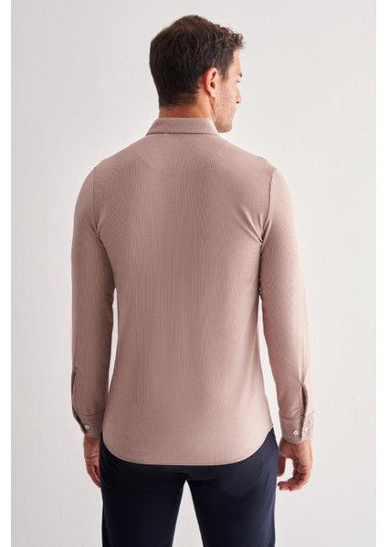 Koyu Kahverengi Smart Düğmeli Yaka Uzun Kol Cepsiz Slim Fit Casual Gömlek 1004255165 indirimleri