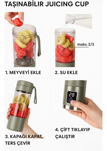 Haki Renkli Taşınabilir Dijital Ekranlı Smoothie Blender HS-860 modelleri