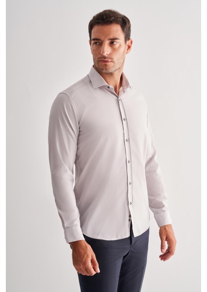 Taş Rengi Yarım Italyan Yaka Uzun Kol Easy To Iron Slim Fit Pamuklu Gömlek 1004255301 fırsatları
