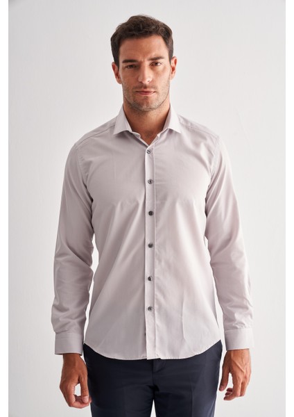 Taş Rengi Yarım Italyan Yaka Uzun Kol Easy To Iron Slim Fit Pamuklu Gömlek 1004255301 indirimleri