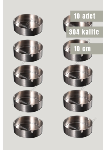 10’lu Paslanmaz Çelik Küllük Takımı | 10 cm Çapında Kültablası | Restoran, Kafe ve Otel