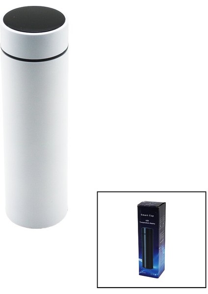 Beyaz LED Derece Göstergeli 304-ÇELİK Termos 500ML Filtreli 12 Saat Sıcak - Soğuk Tutma (5263)