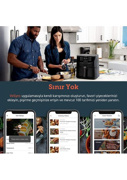 Akıllı Wi-Fi Kontrollü 5.5 Litre Sıcak Hava Fritözü Beyaz fiyatları