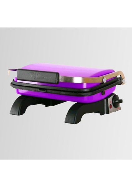 Mor Mini Döküm Tost Makinesi, 8 Dilim, Yapışmaz Yüzey, Temizleme Fırçası Hediye