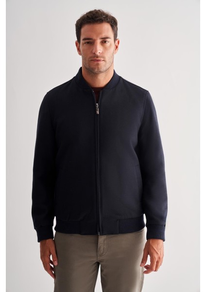 Koyu Lacivert Kaşe Kolej Yaka Düz Yırtmaçsız Tam Astar Comfort Fit Classic Mont 1007245159