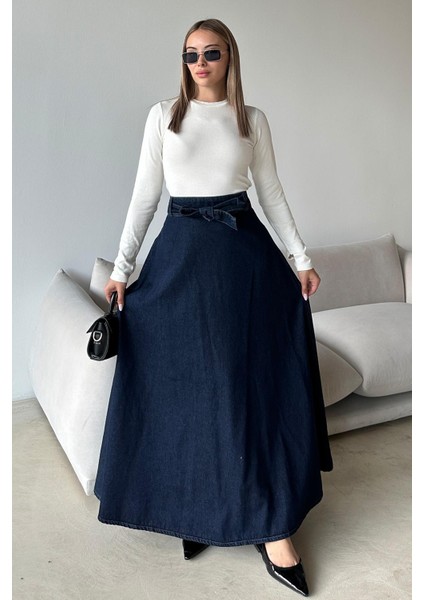 Beli Kuşaklı Denim Çan Uzun Etek Koyu Mavi 7064 fiyatları