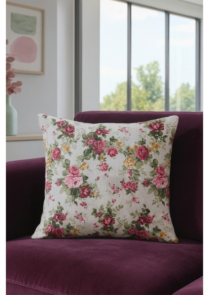 Duck Çiçekli Kırlent Kılıfı Kırmızı V1 55X45