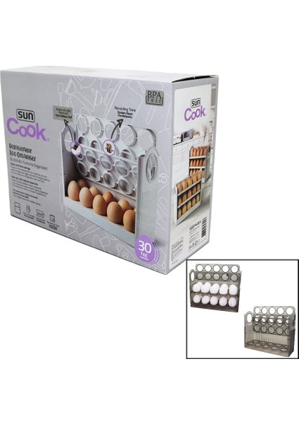 30 Hazneli Buzdolabı Yumurta Organizeri Yaylı Katlanır Raf - Zaman Kayıt Fonksiyonu (5263)
