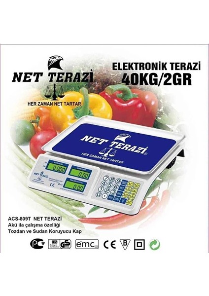 Net Terazi Market Pazarcı ve Kasap Terazisi 40 kg Kapasiteli Elektronik Dijital Bakkall Manav Tartısı