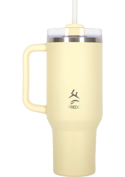 Sip Voyage Krem Paslanmaz Çelik Pipetli Termos Bardak 900ML