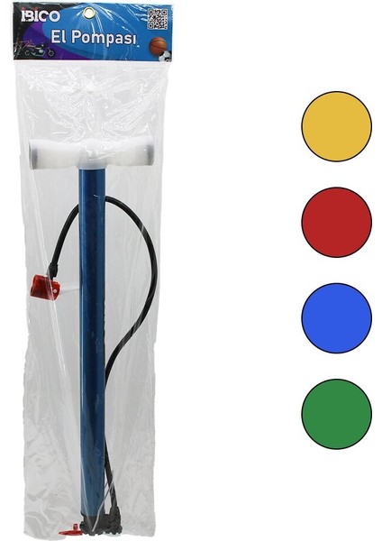 Ters Basmalı Metal Gövde Plastik Kol Iran El Pompası 55CM Top - Bisiklet - Motor Ayaklık Aparatlı (5263)